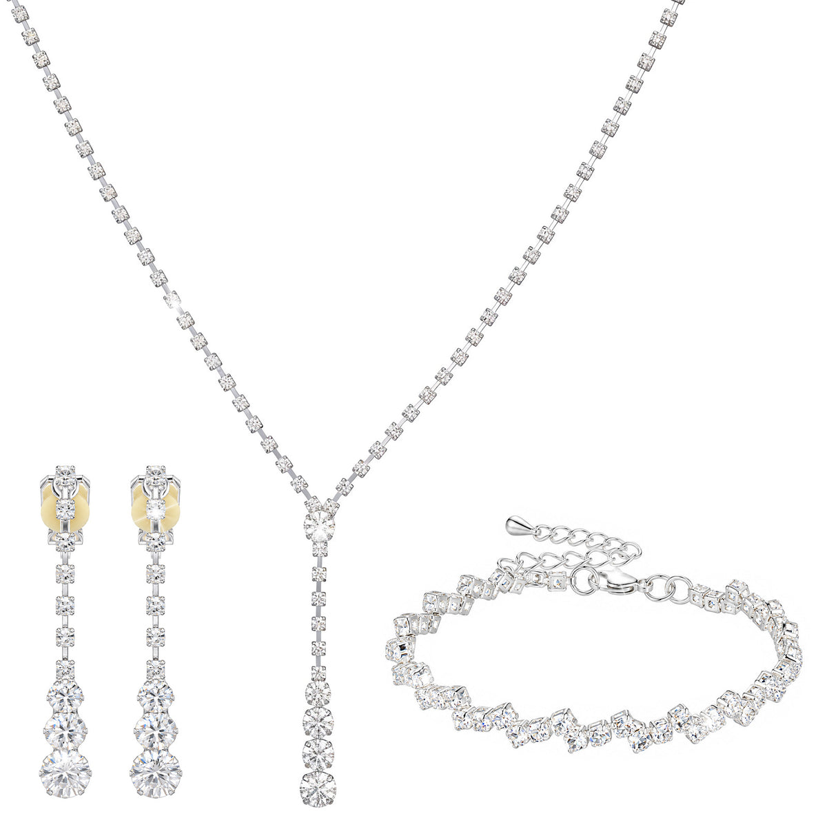 Jeffdad Silver Jewelry Set for Women Crystal Wedding Jewelry Accessories