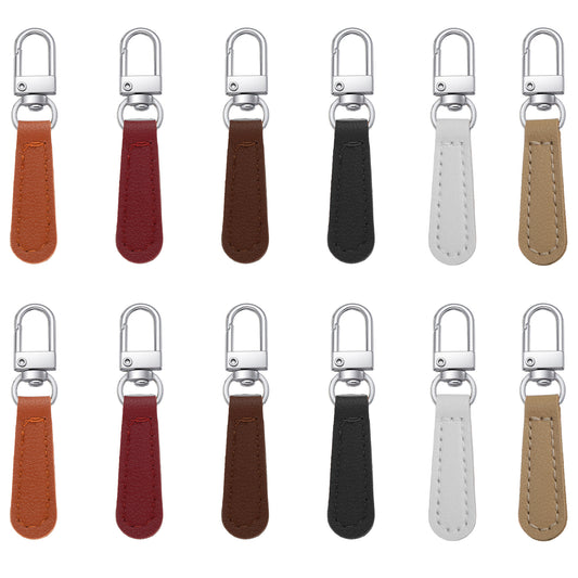 LXUEJIE 12 Pack Zipper Pull Replacement Leather Handle, Detachable Zipper Repair Tab for Backpacks, Suitcases, Luggage, Jackets, Purses, Handbags(Brown+Black+Coffee+Red+White+Khaki)