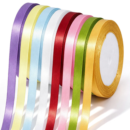 8 Rolls Ribbon, 22m Colorful Polyester Satin Ribbon for Gift Wrapping