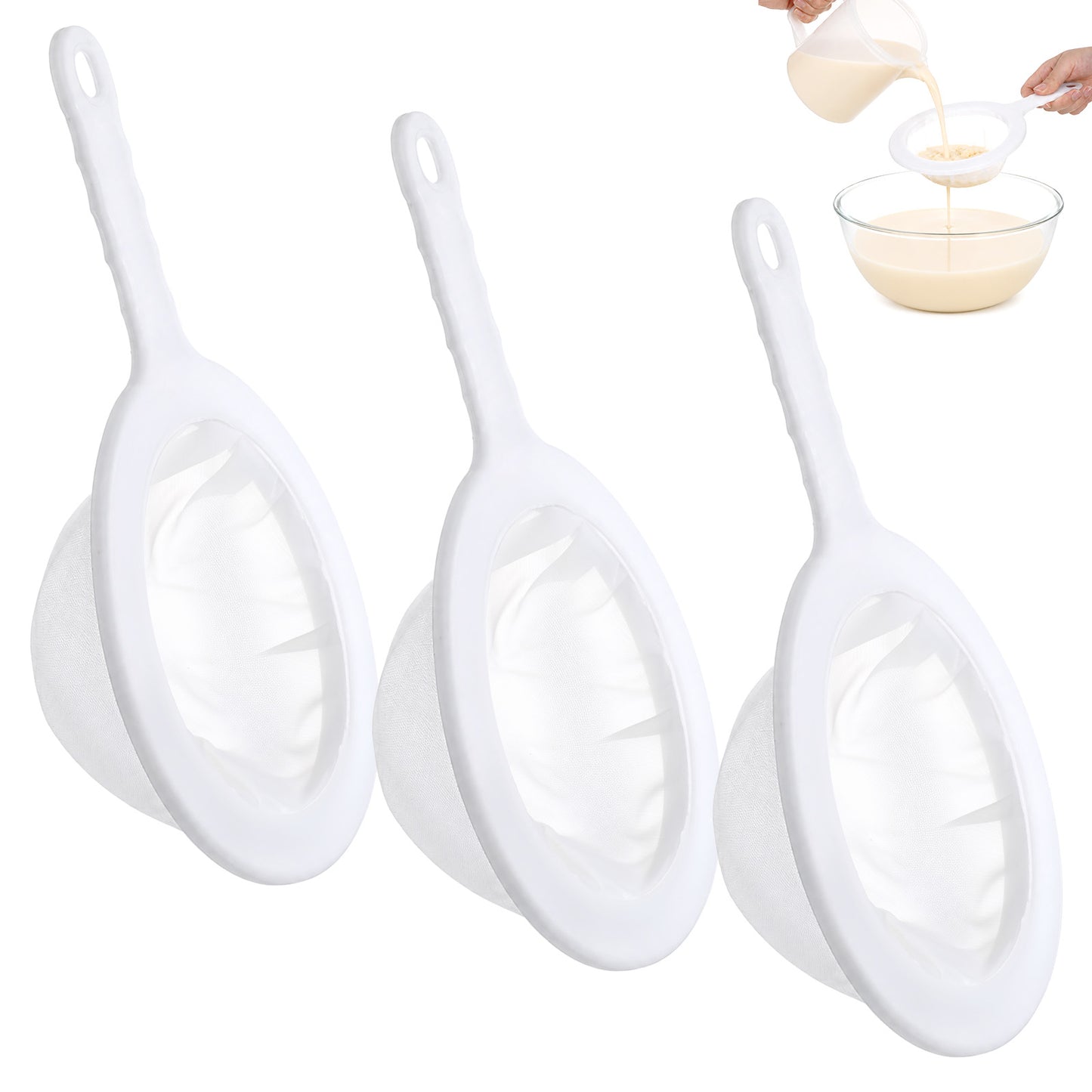 HJZHII 3Pcs Ultra-Fine Nylon Mesh Strainer 3Size Plastic Fine Mesh Sieve
