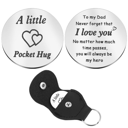 HJZHII Pocket Hug Token for Family, 2 Sided Lucky Pocket Hug Token Gift Family Memorial Coin with Leather Keychain (Father)