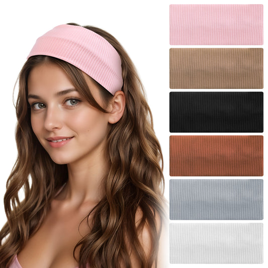 HJZHII 6PCS Wide Headbands for Women, Non Slip Stretchy Hair Bands Soft Boho Head Bands Fashion Workout Sports Sweat Bands for Yoga Running Makeup Gym