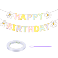 JIYIN Daisy Flower Happy Birthday Banner, Boho Daisy Pastel Happy Birthday Banner, Colorful Rainbow Groovy Party Banners Decorations, Glitter Birth Day Party Garland Decor