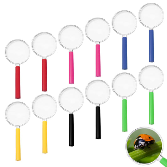 HJZHII 12Pcs Kids Magnifying Glasses, Colorful Portable Mini Magnifying Glasses Plastic Handheld Magnifier for Science Class Reading Outdoor Activities Party Fun Tool