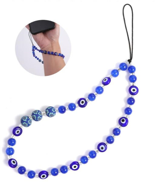Giantree Evil Eye Phone Lanyard, Beaded Phone Charm Wrist Strap Gemstone Bracelet Mobile Phone Chain Strap Keychain for Men Women(Blue)