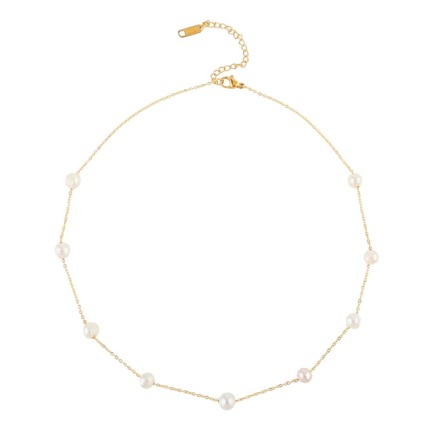 TIESOME Gold Pearl Necklace for Women, 18.5in Real Freshwater Pearl Choker Necklace Handmade Adjustable White Pearl Necklace Gold Wedding Necklace Chain as Jewelry Gift for Best Friend Mother Daughter