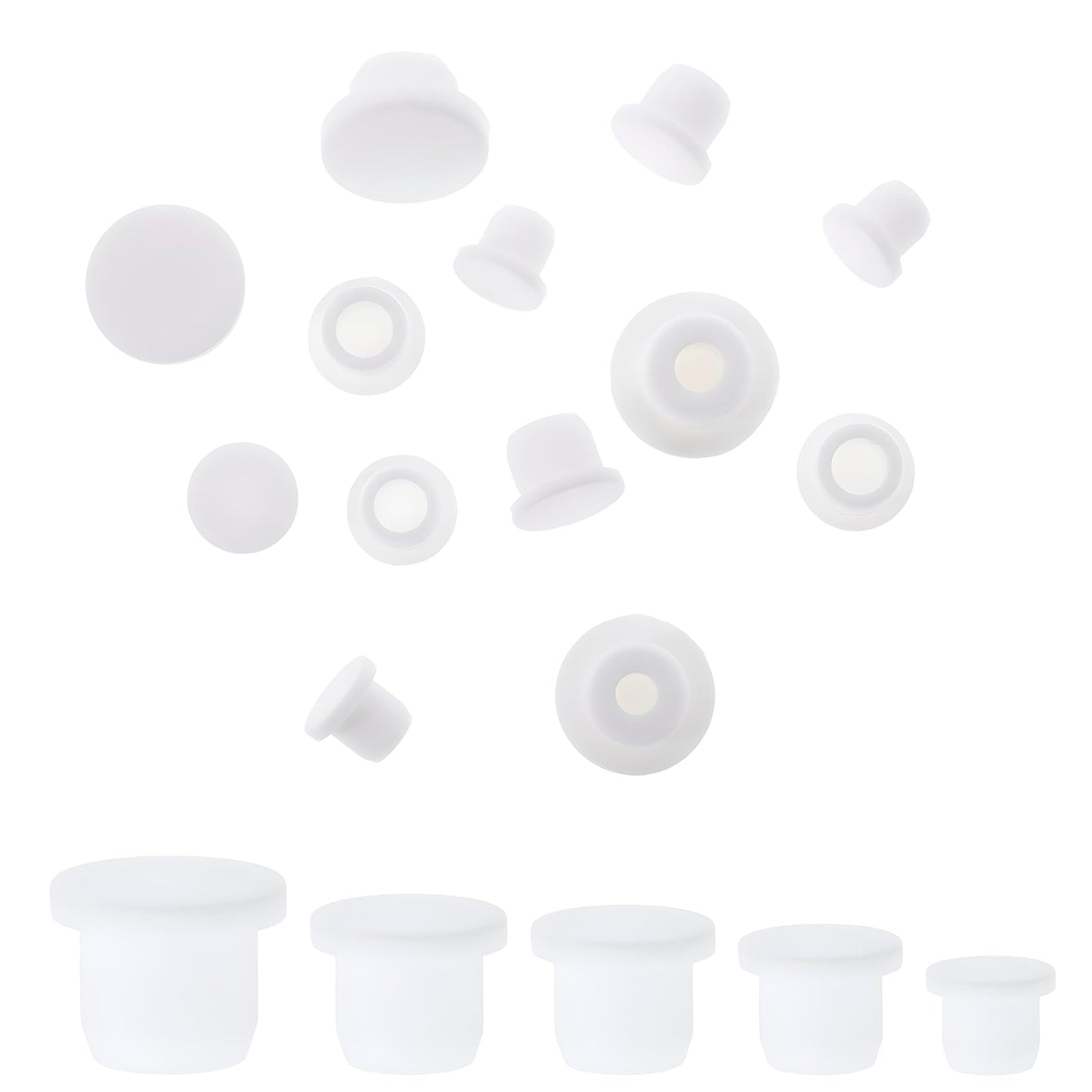 Yuanchu 25Pcs Silicone Salt And Pepper Shaker Stoppers, 1/5 to 5/8 Inch Replacement Salt and Pepper Shaker Plug 10,12,13,15,16 MM Salt Shaker Plug for Home KitchenPots Bottles Pipes