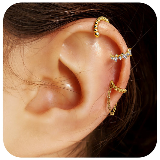 LXUEJIE 3 Pcs Ear Cuff Earrings for Women, Gold Plated Ear Cuffs Non Piercing Ears Clip Dainty Fake Earring on Cartilage Earrings for Birthday Party Christmas Halloween Anniversary