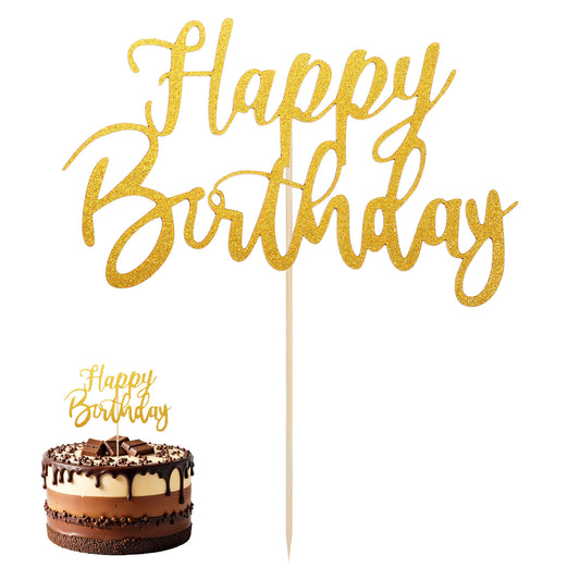 JIYIN Happy Birthday Cake Topper, Golden Glitter Cake Toppers Birthday Party Decorations for Cupcake DIY Cake Anniversary Cakes(Glod)