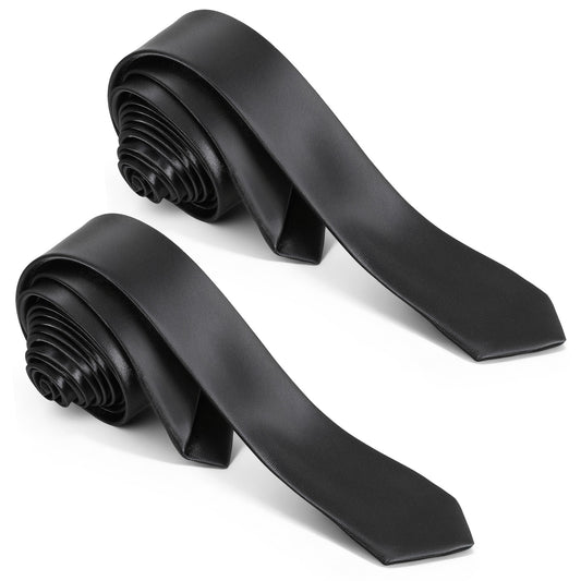 LIQWEI 2 Pack Black Tie Mens Skinny Tie, 1.58" (4CM) Plain Slim Necktie Skinny Ties For Men