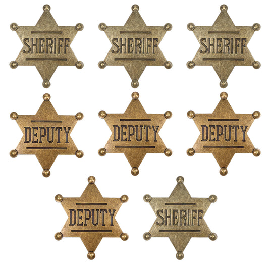 MBAIYO 8pcs Sheriff Badge, Deputy Badge Metal Adult Cowboy Party Decoration Retro Hexagram Western Police Themed Medallion Pins Carnival Prizes Birthday Party Bag Gift Fillers