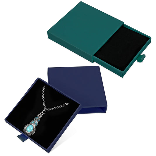 BOHUIZ Jewelry Gift Storage Boxes, 2 Pack 3.2x3.2x0.7 Inch Small Gift Boxes Cardboard Jewelry Boxes for Bracelets Earrings Ring Necklaces Jewelry Gift(Dark Green+Dark Blue)