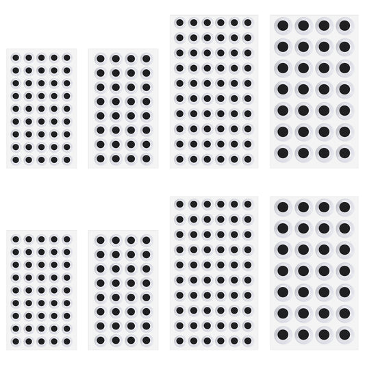 cobee 12 Sheets Googly Eyes Stickers, Self Adhesive Wiggle Eyes Assorted Sizes Googly Eye Small Wiggle Eye Stickers for Crafts Scrapbooking Decoration DIY Doll Making (8mm, 10mm, 12mm, 18mm)