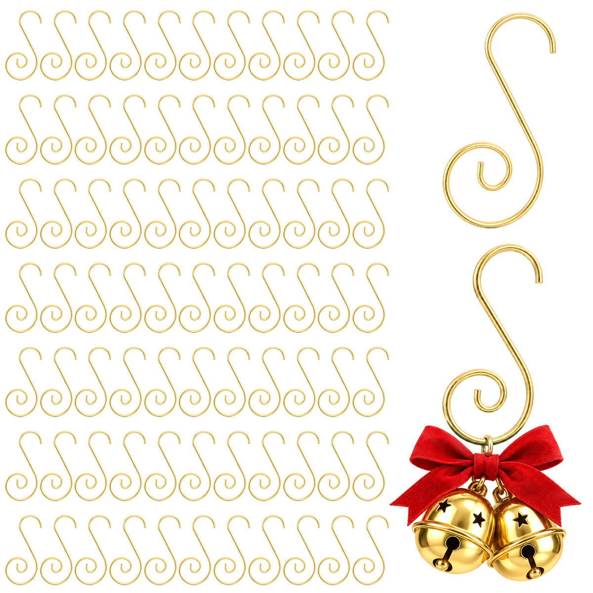 Yuanchu 100Pcs Christmas Ornament Hooks, Gold S-Hooks for Xmas Tree