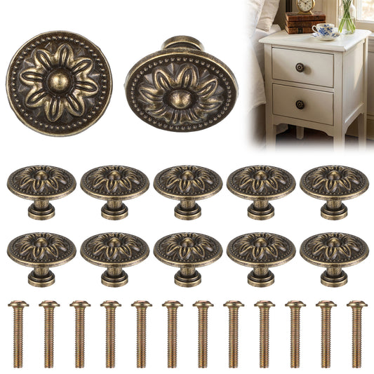 SHENLIU 12 Pcs Antique Bronzy Cabinet Knobs, Vintage Cabinet Handles Brass Drawer Knobs Retro Drawer Pull Handles of Drawers Furniture Cupboard Dresser Wardrobe Door