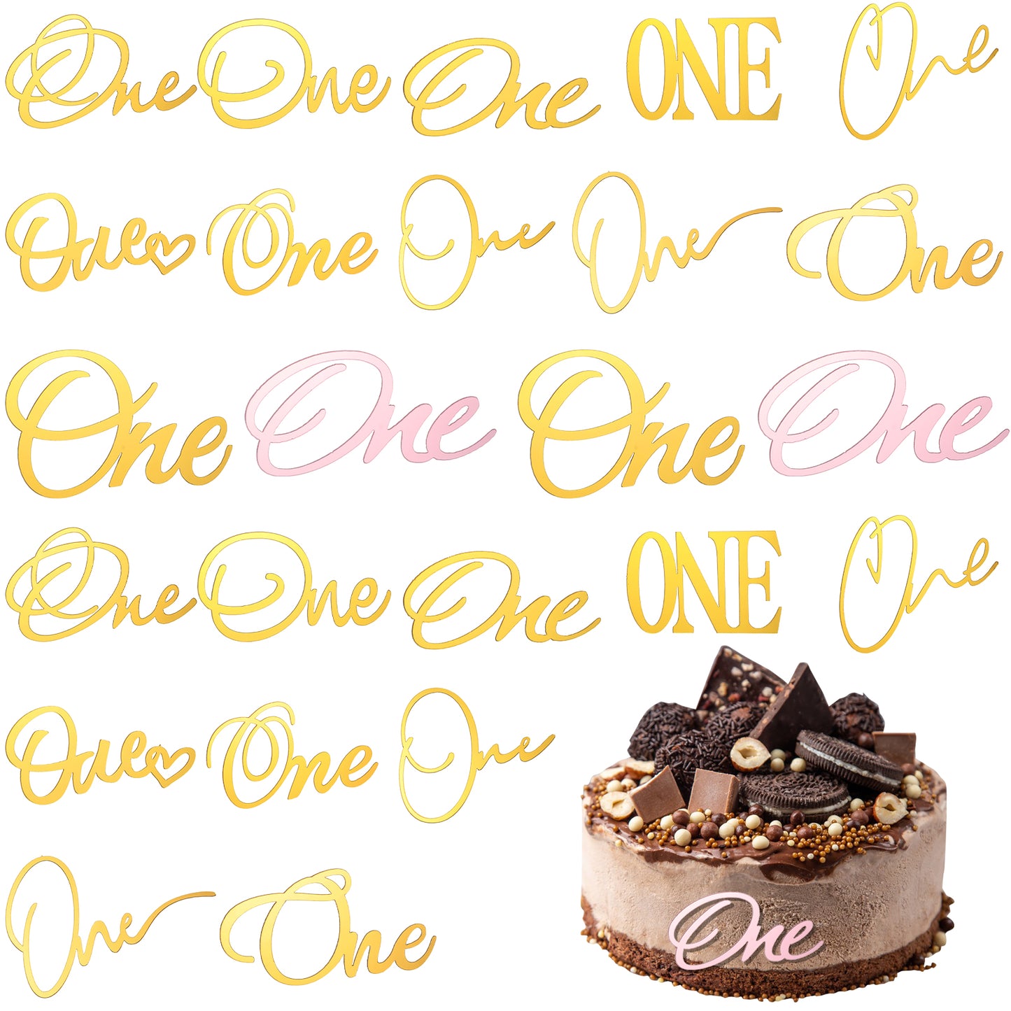JIEYAO One Cake Topper 1st Birthday Decor, Gold First Anniversary Shower Topper, Cupcake Toppers One Sign Number 1 Cake Topper Party Cake Decorating Supplies for 1st Birthday Boy and Girl Baby Shower