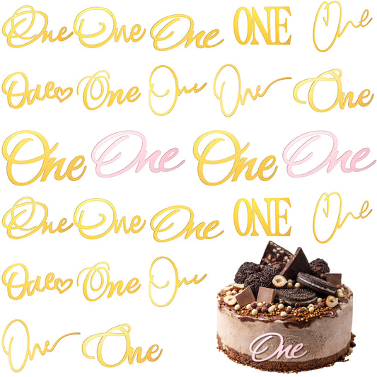 JIEYAO One Cake Topper 1st Birthday Decor, Gold First Anniversary Shower Topper, Cupcake Toppers One Sign Number 1 Cake Topper Party Cake Decorating Supplies for 1st Birthday Boy and Girl Baby Shower