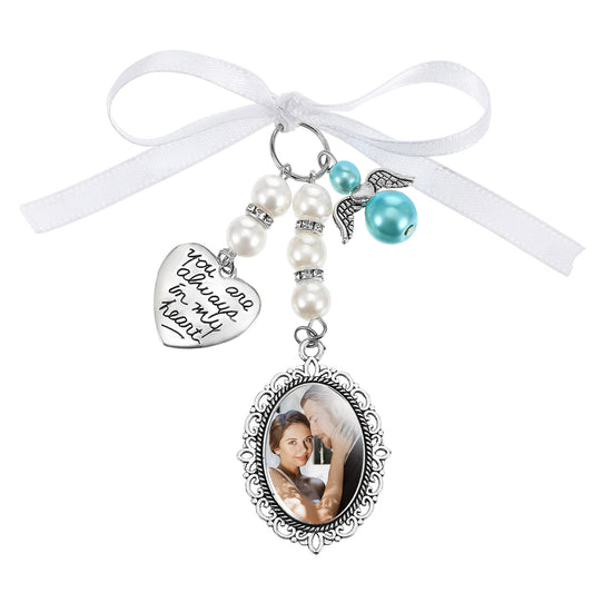 MBAIYO Wedding Bouquet Photo Charms, Bridal Angel Lacy Oval Wedding Charms Silver Bridal Bouquet Pendant Keepsake DIY with Memory Photo Pendant for Party Gift DIY Decor