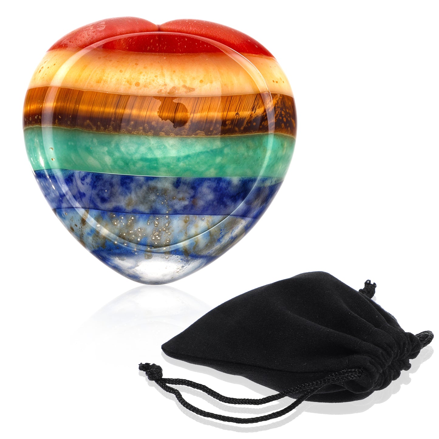 DOPENSPI 7 Chakra Thumb Worry Stone for Anxiety with Velvet Bag, Hand Carved Oval 7 Chakra Crystals Sets Meditation Reiki Palm Stone Meditation Crystal Decorative Natural Stone(Heart)