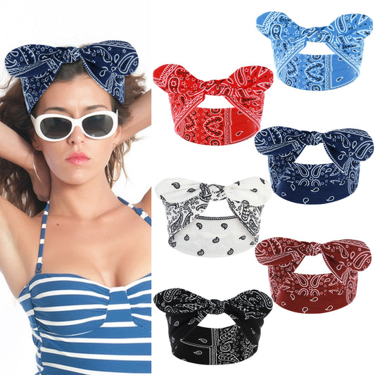 JIEYAO 6 Pcs Bow Headbands for Women, Boho Bownot Bandana, Printed Knotted Hair Bands Cute Rabbit Ear Headwraps Yoga Hair Accessories Girls Strechy Cute Hair Decor for Makeup Running Sports
