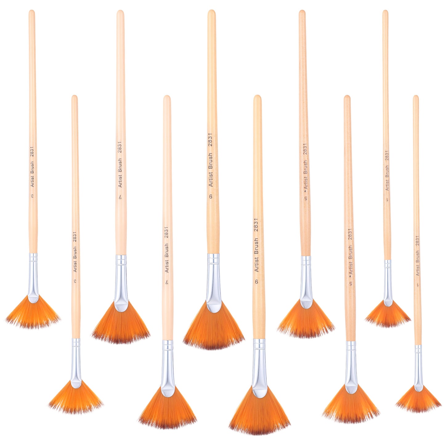 XLIUAX 10 Pcs Fan Brush, Fan Brush for Painting Brushes Painting Brushes Sets with Long Wood Handle with Nylon Hair Bristles for Artists Acrylic Oil Watercolor Gouache Paintings Kits Anti-Shedding