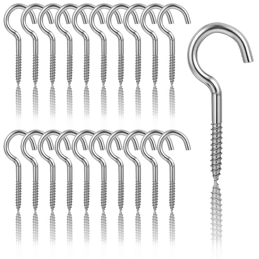 JIEYAO 20 Pcs Manganese Steel Screw-in Hooks, M4 Threaded Hooks 4.45cm/1.75in Rustproof Heavy Duty Cup Hangers for Ceiling Outdoor Indoor(Small)