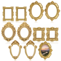 HJZHII 10Pcs Mini Gold Vintage Picture Frames, Resin Antique Photo Frame Oval Rectangle Wall Hanging Display Table Frame Small Pictures Frame for DIY Jewelry Holiday Party Hotel Decoration