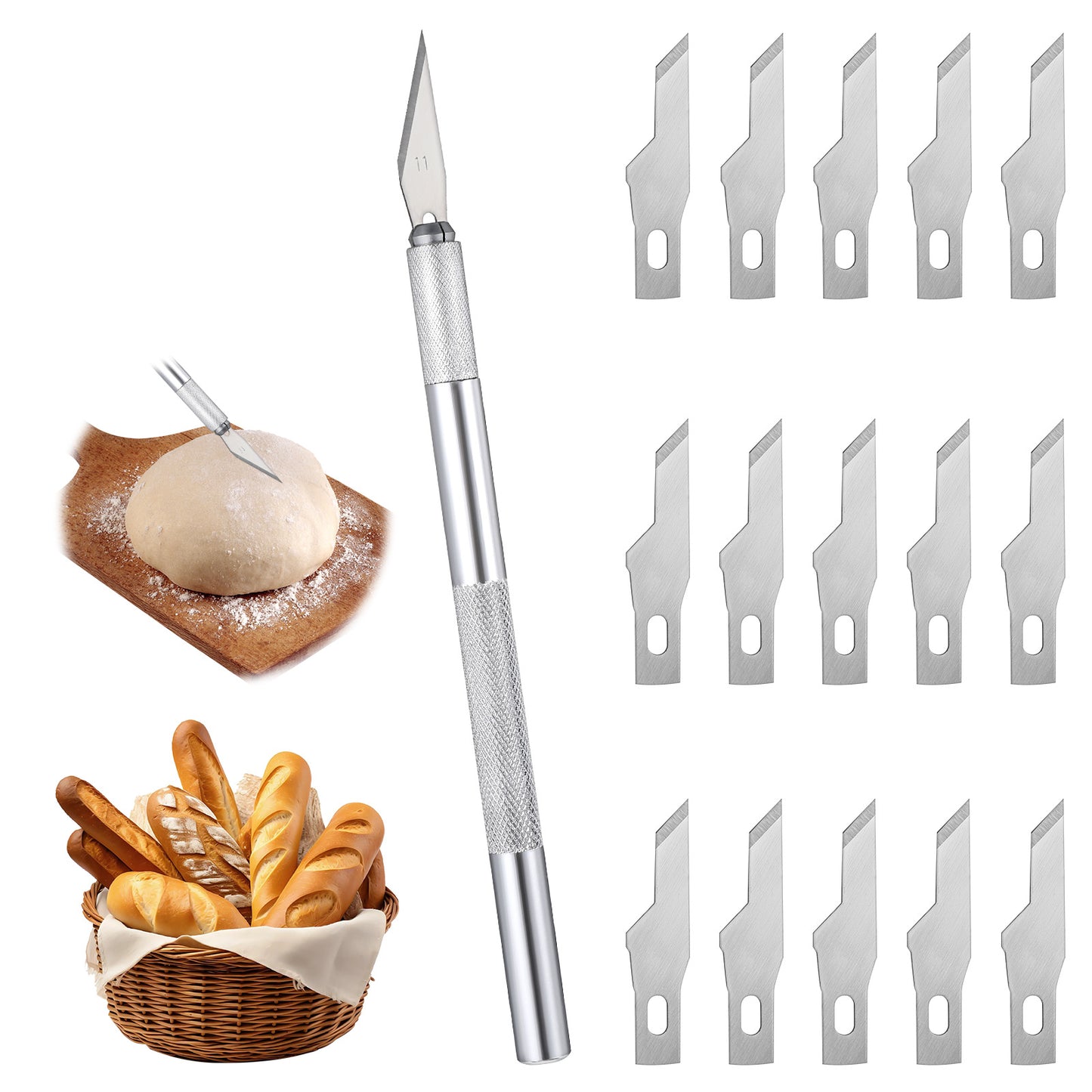 WJIAAA Bread Lame Sourdough Dough Scoring Tool,Professional Scoring Knife with Cover for Bread Baking, 15 Blades Stainless Steel Sour Dough Bread Design Tools for Homemade Artisan Enthusiasts
