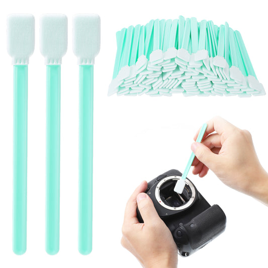 LXUEJIE 100 Pcs Foam Cleaning Swab Stick, Professional Foam Cleaning Swab Sticks, 4.9" Green Square Rectangle Foams Clean Swabs Sticks for Optical Equipment, Camera, Optical Lens, Guns