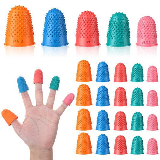 JJUNW 20 Pcs Rubber Thimbles for Hand Sewing, Finger Protectors Rubber Fingers Tips Finger Protectors for Sorting Papers, Knitting Thimble, 5 Sizes & Colors