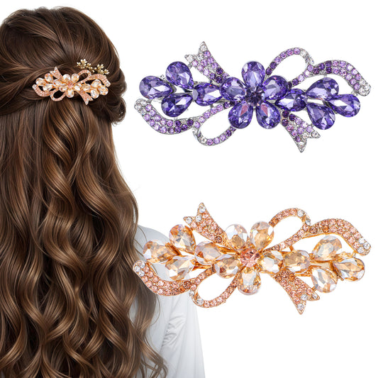 MBAIYO 2Pcs Jewelry Design Flower Hairpin, Rhinestone Floral Hair Clips Vintage Crystal Hair Bling Hair Barrette(Blue)