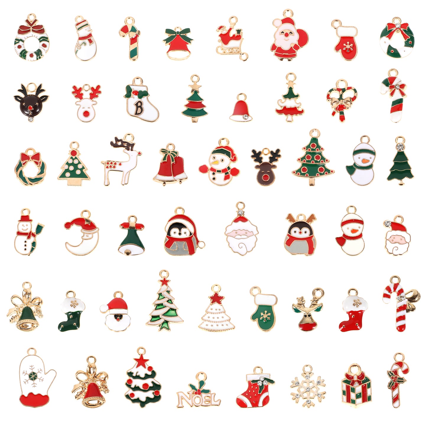 Amabro 50PCS Cute Christmas Charms Pendants, Gold Enamel Xmas Charms DIY Mini Christmas Charms for Necklace Bracelet Earring Jewelry Making Crafting Decoration