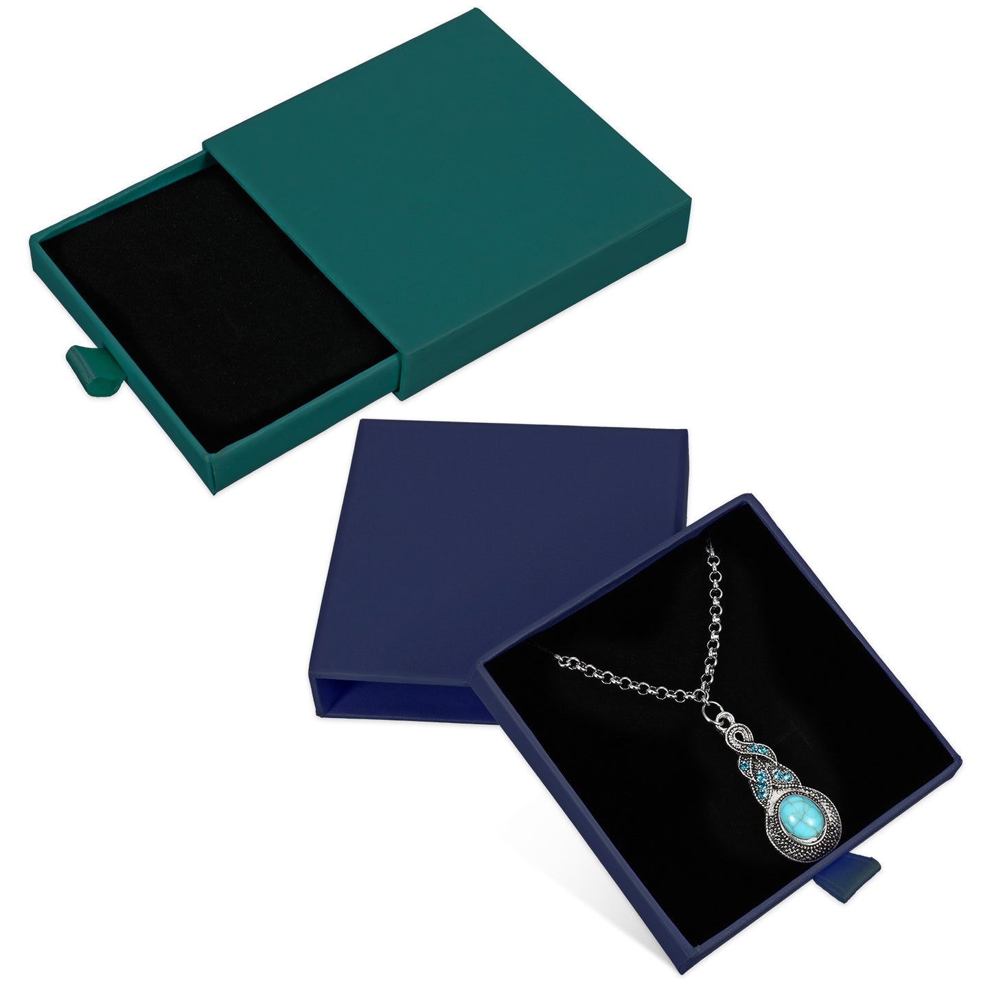 Giantree 2Pcs Jewelry Gift Boxes, Mini Gift Boxes Cardboard Jewelry Box 3.2x3.2x0.7 Inch Thick Paper Box for Bracelets, Earrings, Rings, Necklaces(Green+Dark Blue)