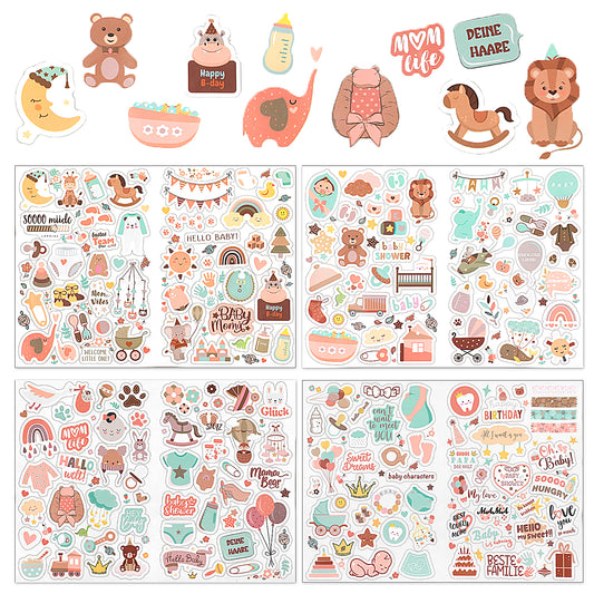 HJZHII 4 Sheets Baby Scrapbook Stickers, Toddler Patterns Stickers, Children Babys Photo Albums Sticker for Scrapbooking Supplies Birthday Party Baby Shower Invitation Cards Kids Gift(B)