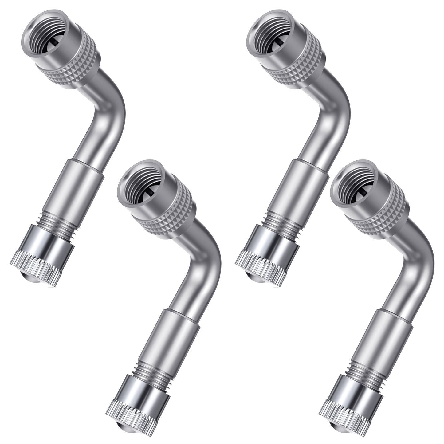 TIESOME 4PCS 90 Degree Tire Valve Stem Extenders, Universal Metal Valve Extensions for Passenger Cars Bicycles Motorcycles Trailers RV Vehicles(silver)