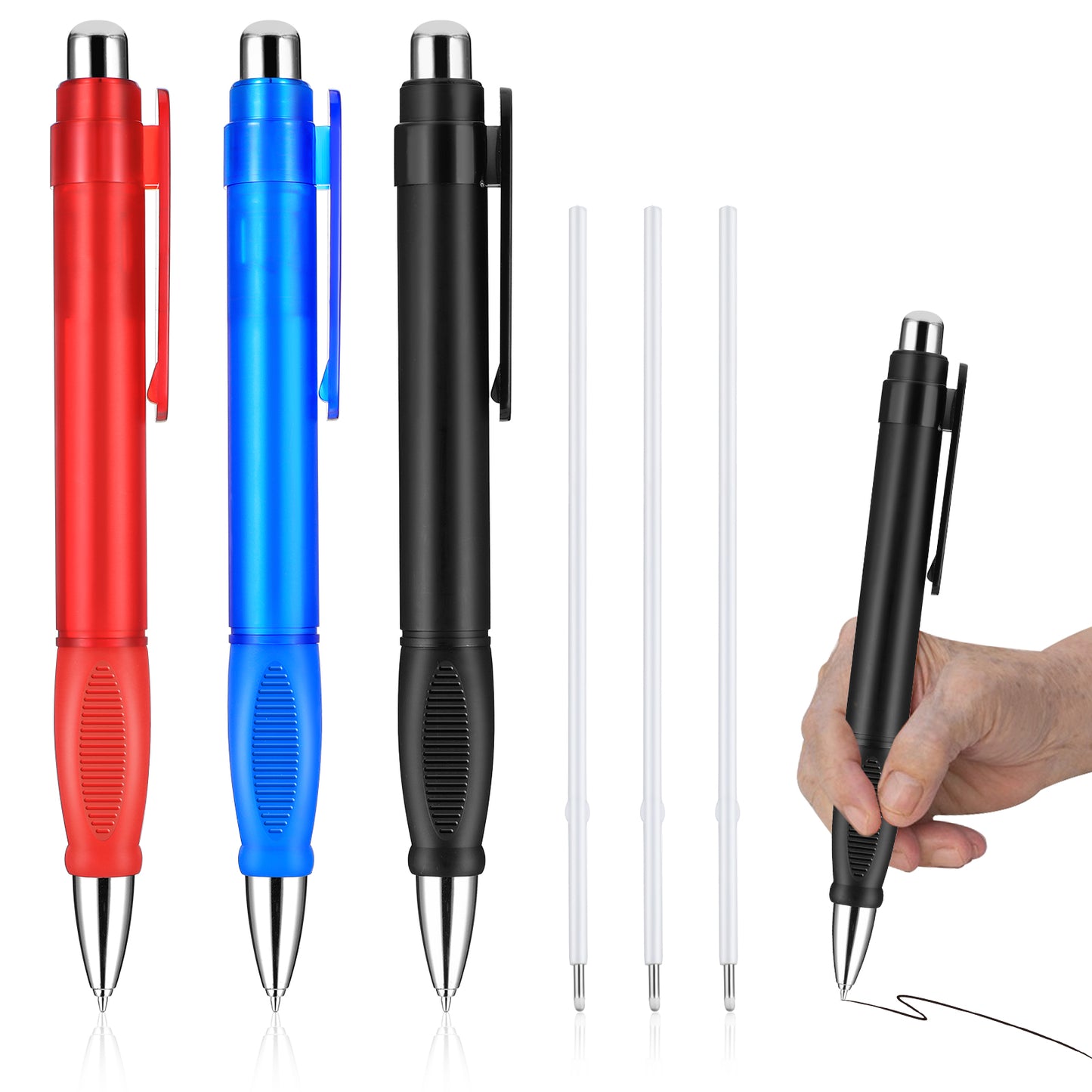 Amabro Extra Large Ballpoint Pens with 3PCS Refills Easy Grip Jumbo Pen Black Ink Fat Pens for Enhanced Writing Stability Weighted Pens for Arthritis Elderly Office School Writing
