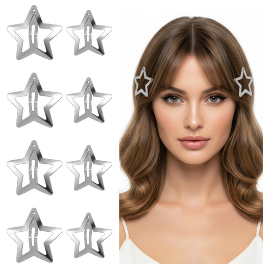 HJZHII 60 Pcs Silver Star Hair Clips, 2000s Star Snap Barrettes Metal Snap Stars Hair Clips Non Slip Stars Hairs Accessories for Women(1.6" and 1.2")