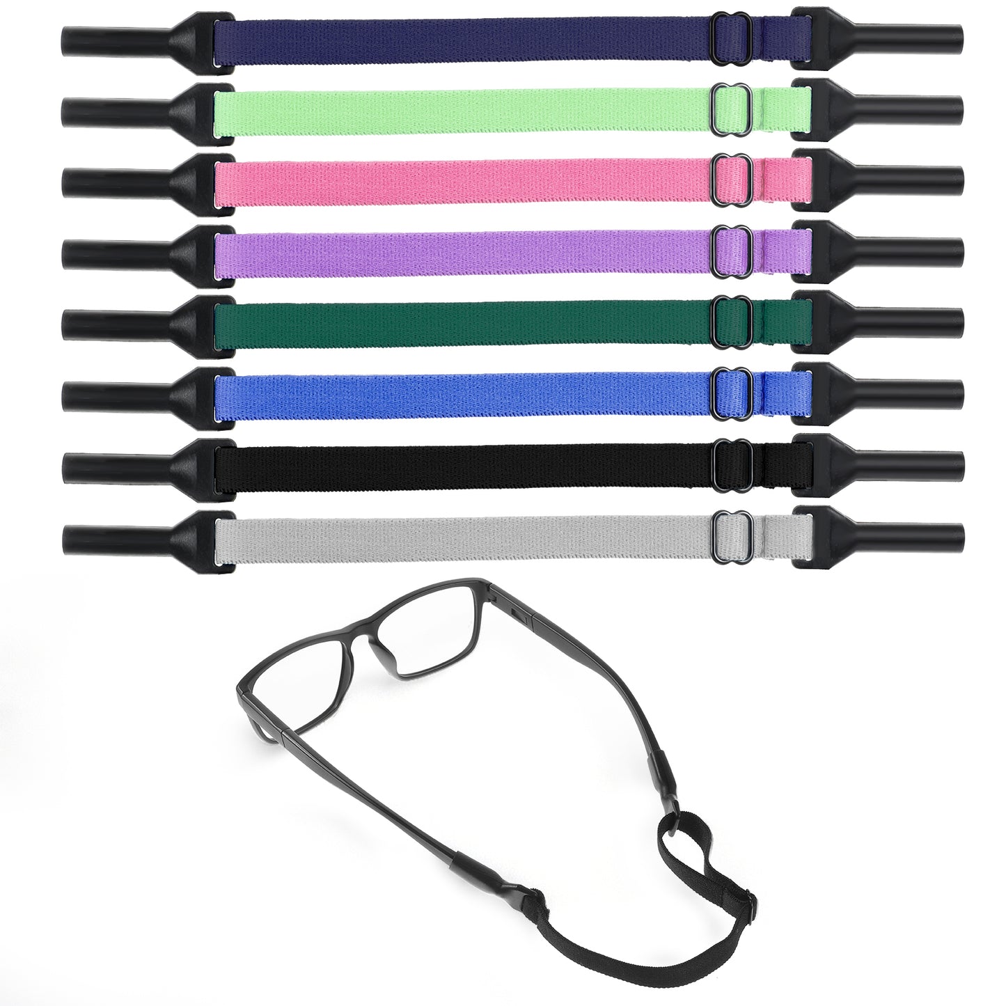 DEZHII 8PCS Adjustable Glasses Strap, No-Tail EyeGlasses Strap Anti Slip Sunglasses Retainer Holder Band for Men Women Sport(Multicolor)