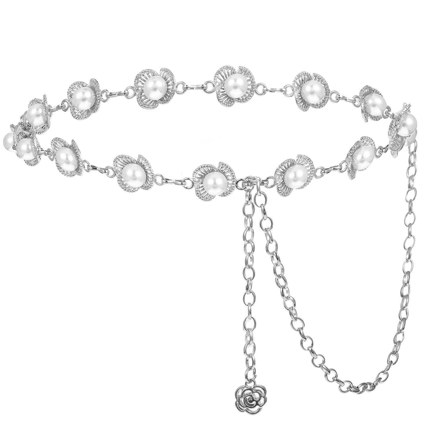 TIESOME Flower Pearl Waist Chain Belt for Women, Gold Silver Chain Belts for Dresses Jeans Jewelry Decorative Accessory Gift