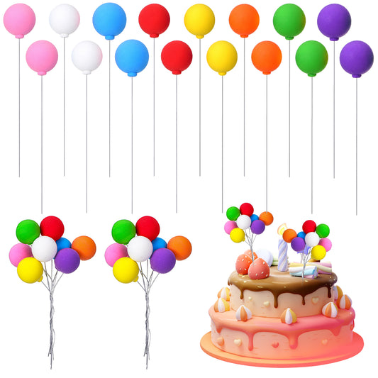 Cobee 24 Pcs Balloon Cake Topper, Multicolor Foam Ball Cake Decorations Mini Balloon Cupcake Picks Cakes Ornament for Birthday Wedding Party(Color combination 2)