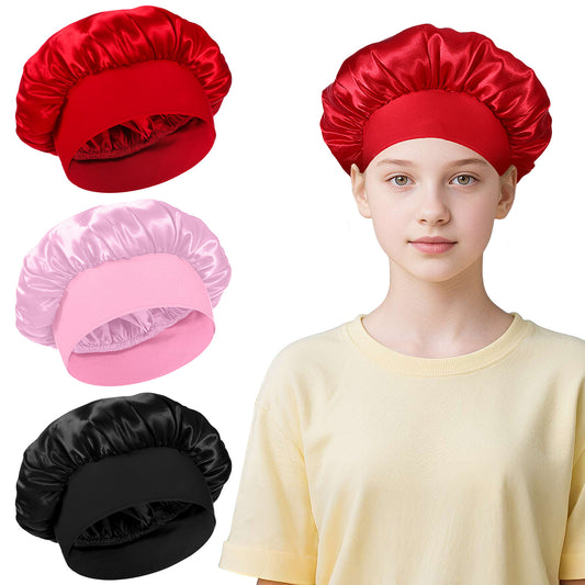 BOHUIZ 3 PCS Kids Bonnets for Girls, Silk Bonnet for Sleeping Kids, Soft Wide Band Sleep Cap Toddler Bonnet for Boys Girls