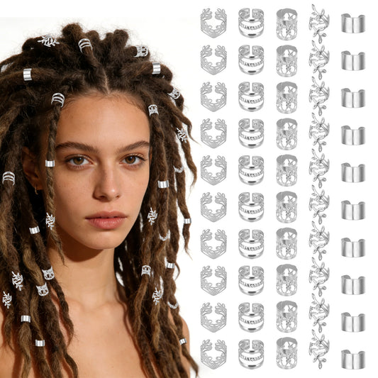 LIQWEI Gold Hair Cuffs, Gold Hair Jewelry for Braids, Hairs Jewelry for Dreadlock Clips, Christmas Hairing Charms for Hairs Braids, Loc Dreadlock Accessories(Silver)