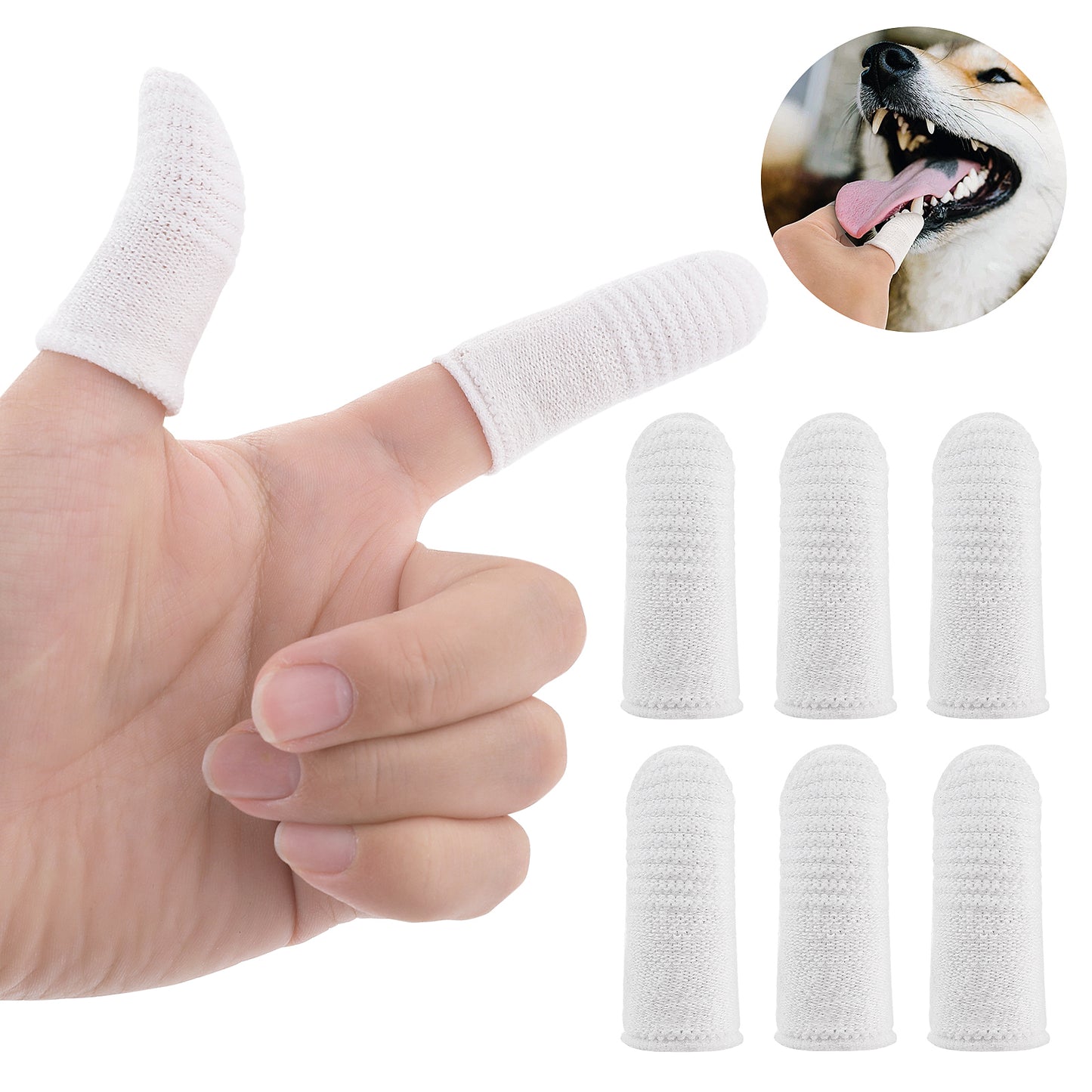 Molain Dog Toothbrush - 360º Nylon Cat Tooth Fingerbrush for Dogs Pet ToothBrushes- Full Surround Bristles Dog Fingertip Toothbrush for Easy Cleaning Tongue and Teeth Cleaner (6Pcs, White)