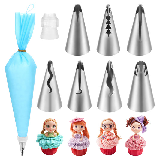 HJZHII 9pcs Pleated Skirt Piping Tips Set, Stainless Steel Ruffle Piping Nozzles Set Vintage Cake Decorating Tips Frosting Icing Tip for Pastry Fondant Cupcakes Cake Decorating