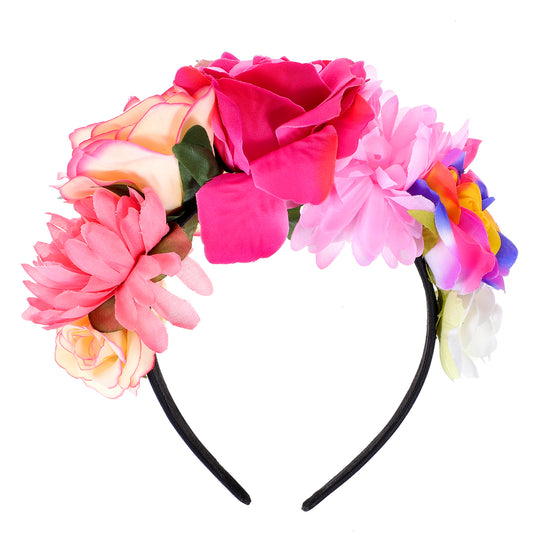 Amabro Halloween Headbands, Floral Day of the Dead Headband Mexican Flower Rose Crown Headpiece Halloween Cosplay Party Headdress Costume Hair Wreath Decorations for Women Men(Style C)