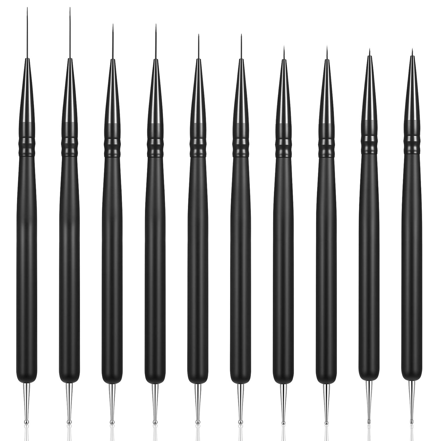 YUXMU 10 Pcs Nail Detail Brushes for Nail Art, Thin Nail Brush Set with 5 Sizes (7/9/11/15/22mm) for Gel Polish Fine Lines Dotting Black