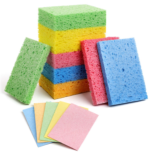 LIQWEI 15 Pcs Cellulose Sponges Kitchen, 5 Colors Non-Scratch Colorful Sponges, Compressed Sponge Kitchen Multipurpose Kitchens Sponge Pack for Kitchens, Bathroom, Cars, Funny Cut-Outs DIY