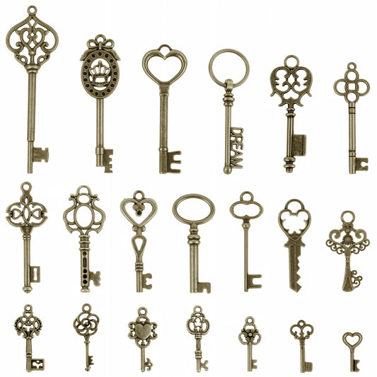 Molain Vintage Mini Key Decoration Mixed Old Antique Decorative Necklace Pendant Classic Decoration Key for Pendant DIY Jewelry Making Wedding Party Favors (20)