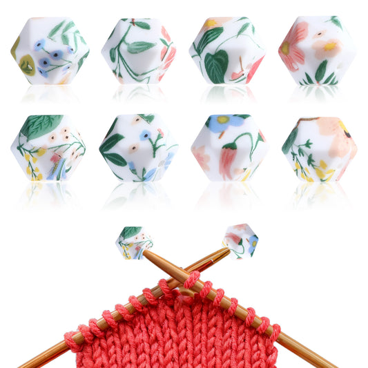 AOZUO 8 Pieces Knitting Needle Stitch Stoppers Needle Point Protector Floral Pattern Knitting Needle Stopper Knitting Needle Protector Cap Knitting Accessories Fits Needles Size (3-9mm)