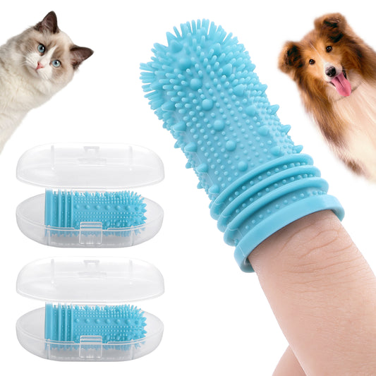 Molain Dog Toothbrush- Enhanced Version 360º Full Surround Silicone Bristles Toothbrushes Easy Teeth Clean for Cat and Dog, Teeth Clean Two-Times More Effective (2Pcs Blue)